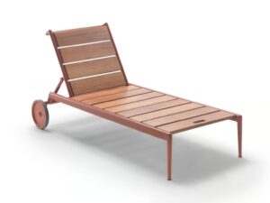 Verstellbarer Gartenliege aus Irokoholz mit Rollen | Flexform | Atlante
