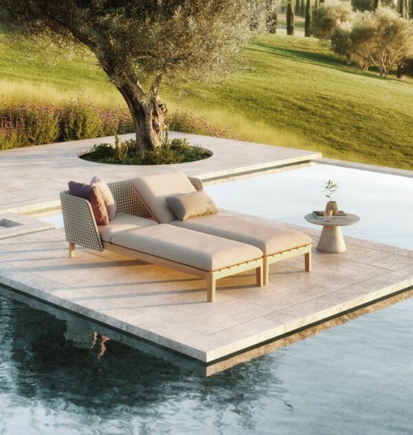 Gartenliege aus Stoff und Teakholz | Royal Botania | Calypso Lounge - Image 2