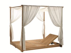 Verstellbares Loungebett aus Teakholz mit Baldachin | Ethimo | Essenza
