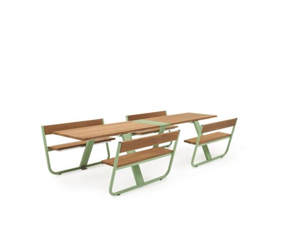 Rechteckiger Picknicktisch aus Stahl und Holz mit integrierten Bänke | Extremis - Image 7