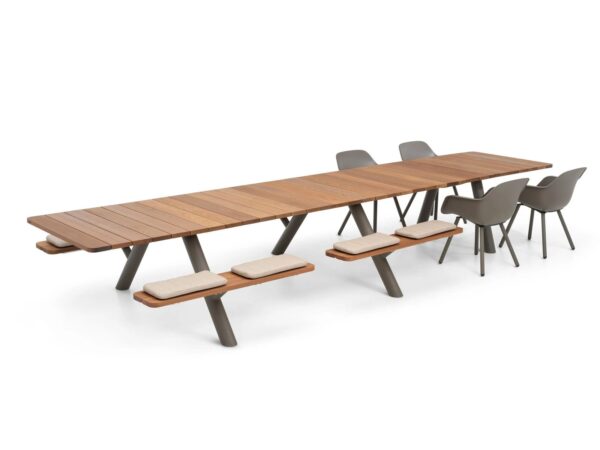 Rechteckiger Picknicktisch aus Stahl und Holz mit integrierten Bänke | Extremis | Panigiri - Image 5