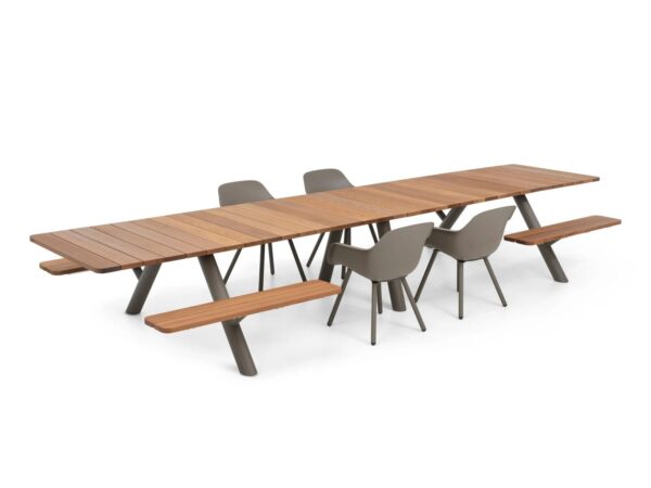 Rechteckiger Picknicktisch aus Stahl und Holz mit integrierten Bänke | Extremis | Panigiri - Image 3