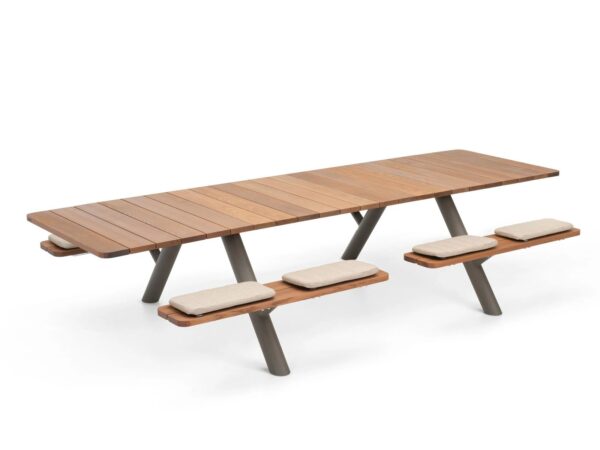 Rechteckiger Picknicktisch aus Stahl und Holz mit integrierten Bänke | Extremis | Panigiri - Image 4