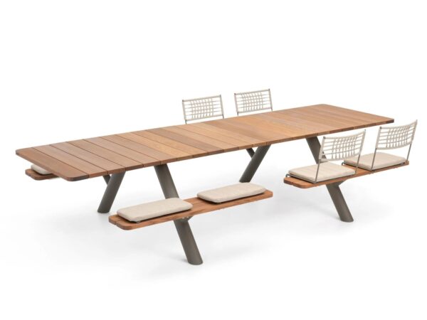 Rechteckiger Picknicktisch aus Stahl und Holz mit integrierten Bänke | Extremis | Panigiri - Image 2