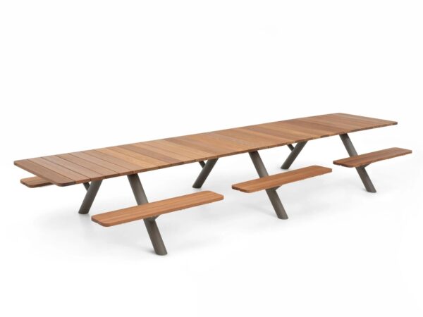 Rechteckiger Picknicktisch aus Stahl und Holz mit integrierten Bänke | Extremis | Panigiri - Image 5