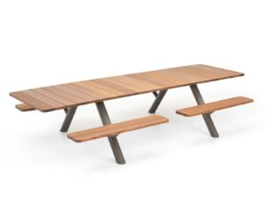 Rechteckiger Picknicktisch aus Stahl und Holz mit integrierten Bänke | Extremis | Panigiri