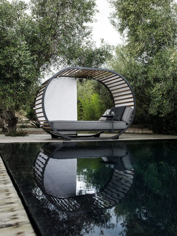 Loungebett aus Aluminium mit Baldachin mit Sonnenschirm | Gloster - Image 4
