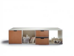 Rechteckiger niedriger Couchtisch aus gegerbtem Leder mit integriertem Zeitungsständer | Flexform | Infinity