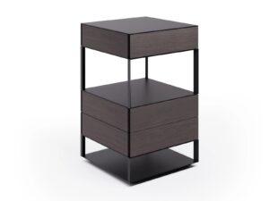 Quadratischer Nachttisch aus Stahl und Holz mit Schubladen | Living Divani | Halfsquare
