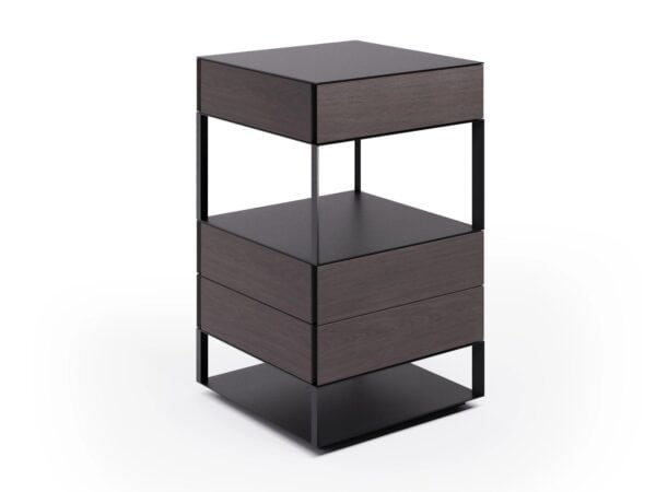 Quadratischer Nachttisch aus Stahl und Holz mit Schubladen | Living Divani | Halfsquare