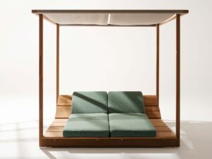 Verstellbares Baldachinbett aus Iroko-Holz | RODA | Eolie