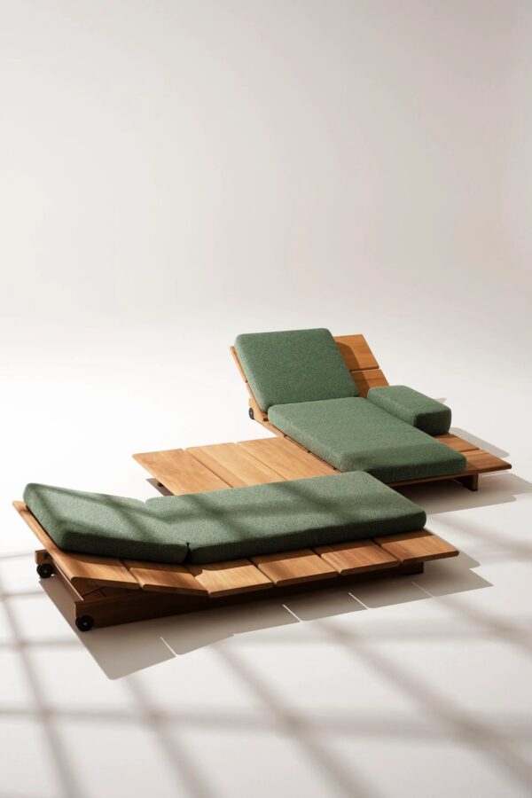 Verstellbarer Gartenliege aus Irokoholz mit Rollen | RODA | Eolie - Image 2