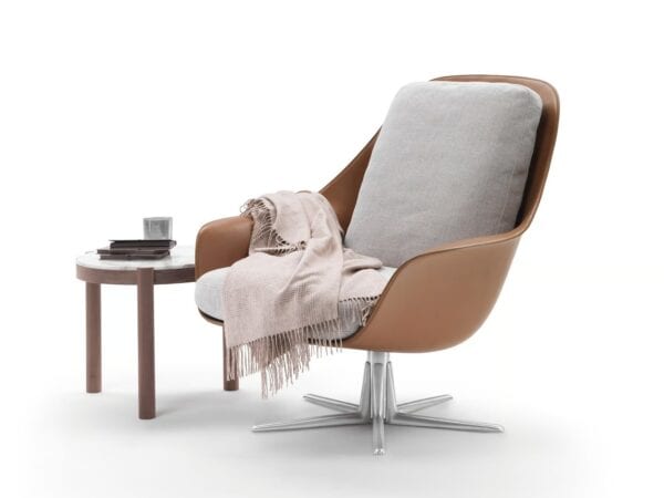 Drehbarer 5-Speichen- Sessel aus Leder mit Armlehnen | Flexform | Sveva - Image 6