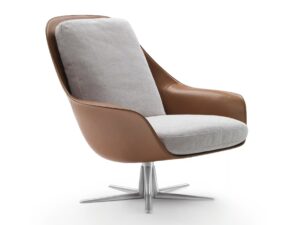 Drehbarer 5-Speichen- Sessel aus Leder mit Armlehnen | Flexform | Sveva