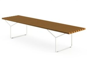 Gartenbank aus Stahl und teak | Knoll | Bertoia