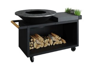 Holz- Gartengrill aus pulverbeschichtetem Stahl mit Rollen | OFYR | OFYR Island PRO