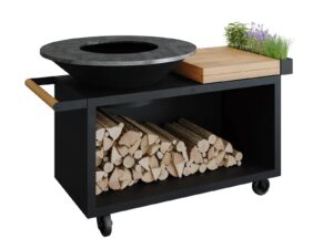 Holz- Gartengrill aus pulverbeschichtetem Stahl mit Rollen | OFYR | OFYR Island PRO