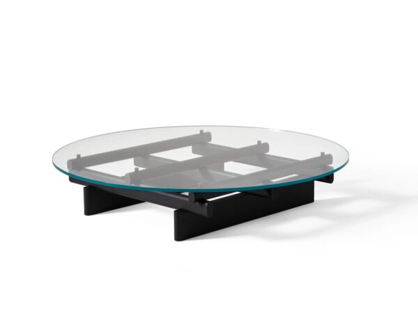 Niedriger runder Couchtisch aus Holz und Glas | Cassina | Sengu